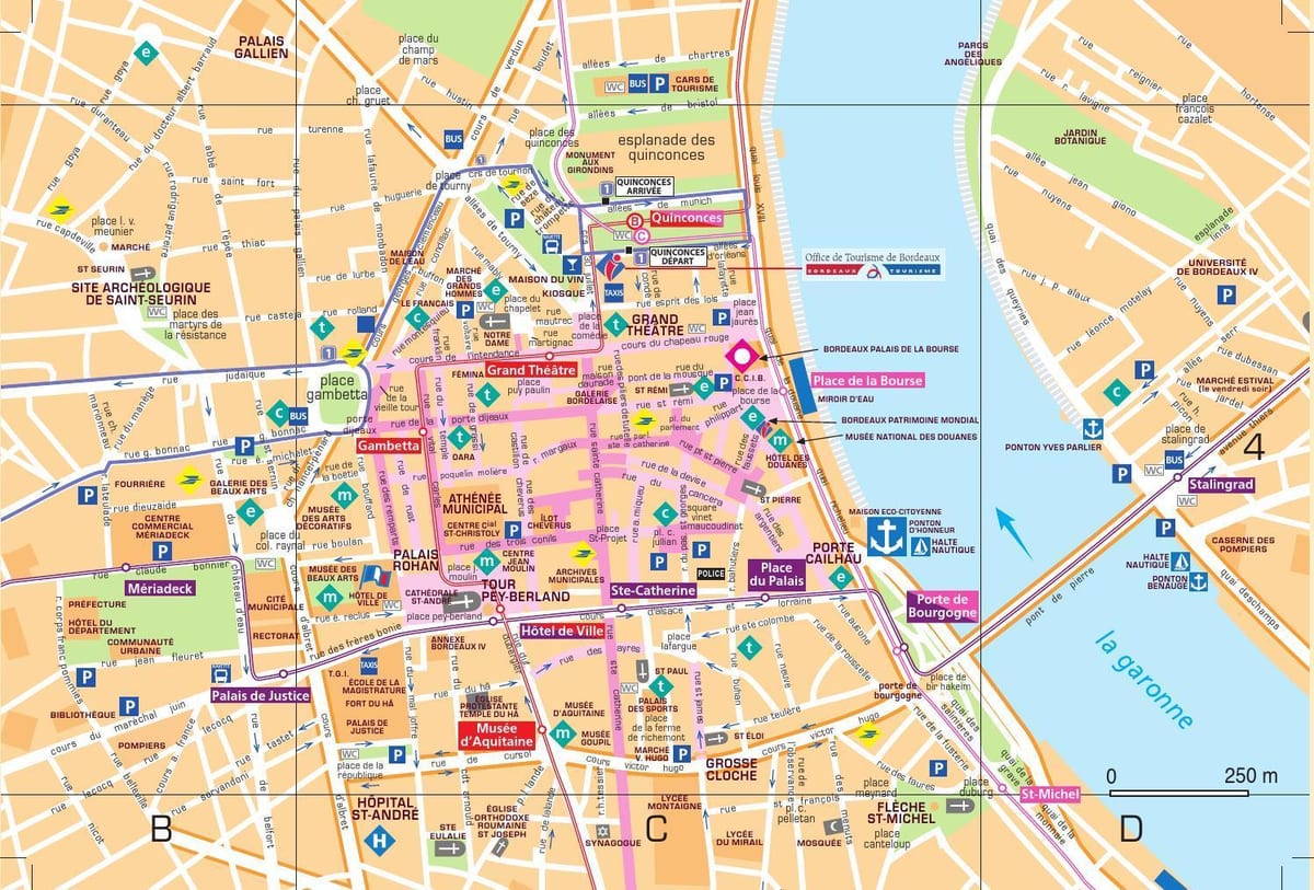 karta över Bordeaux gamla stan