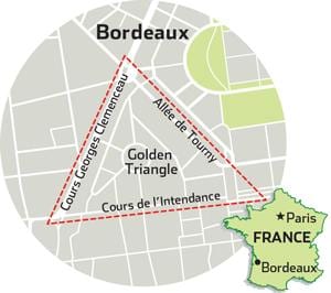 karta över Bordeaux golden triangle