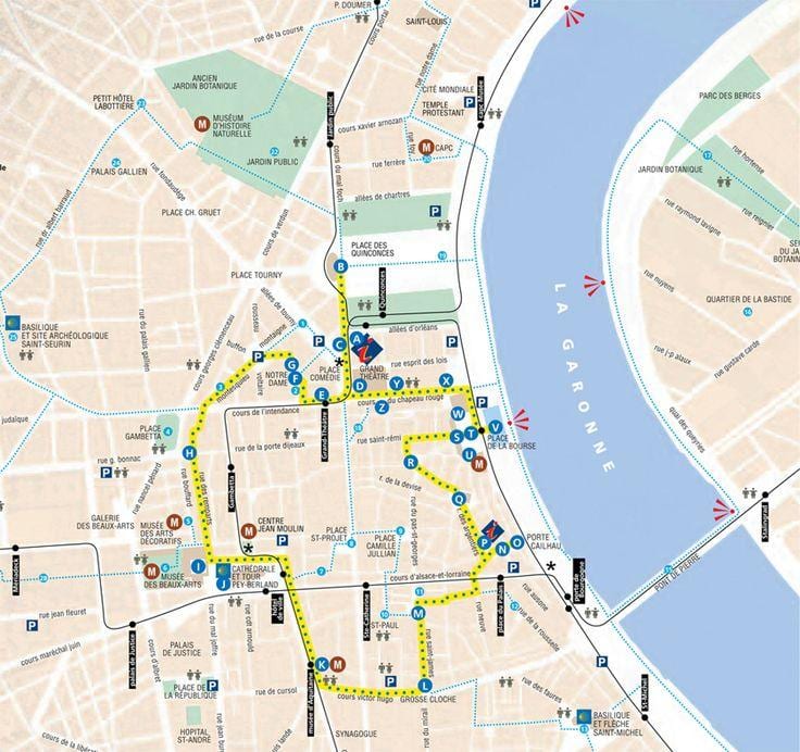 karta över Bordeaux rundvandring