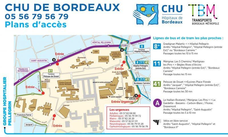 karta över Bordeaux sjukhus
