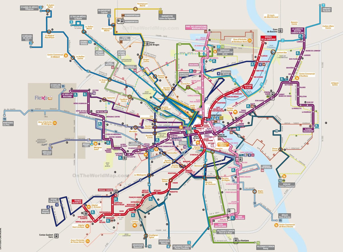 karta över Bordeaux transit