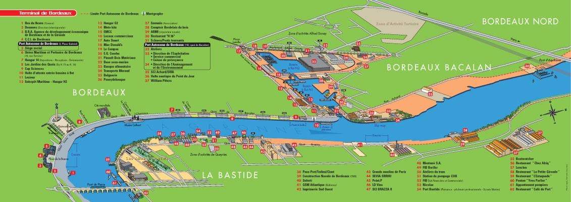 karta över hamnen i Bordeaux