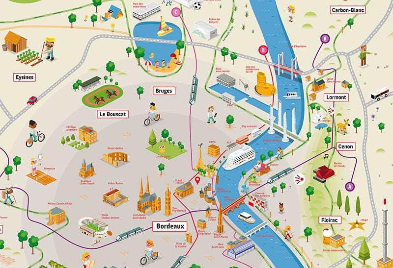 Bordeaux och omgivande område karta
