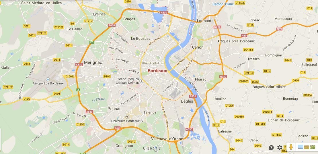karta Bordeaux-området, frankrike