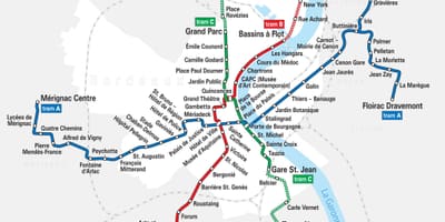 Bordeaux spårvagn rutt karta