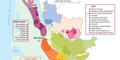 Karta över Bordeaux vindistrikt