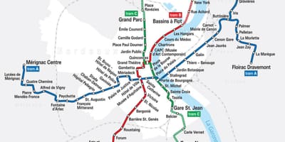 Spårvagn karta Bordeaux, frankrike